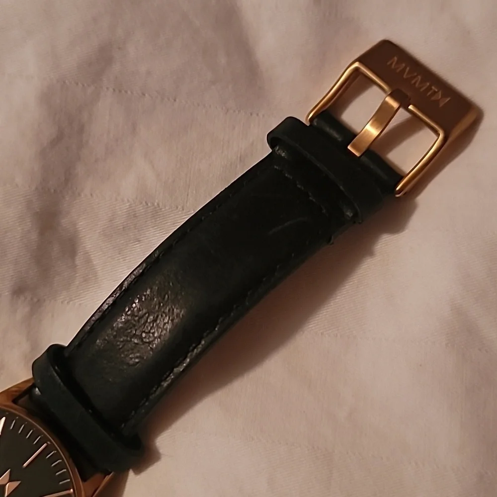 MVMT Womens Boulevard Santa Monica Black‎ Watch Rose Gold Case 38mm Leather